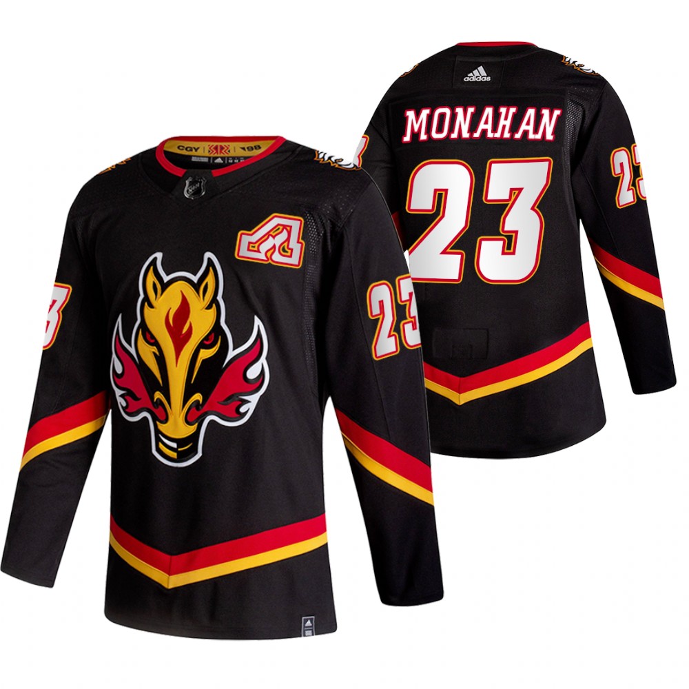 2021 Adidias Calgary Flames #23 Sean Monahan Black Men Reverse Retro Alternate NHL Jersey